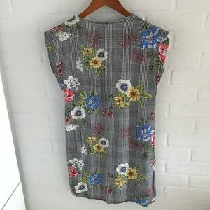 Mini Dress Mixed print Floral Houndstooth Ginham Cap sleeves Boxy M